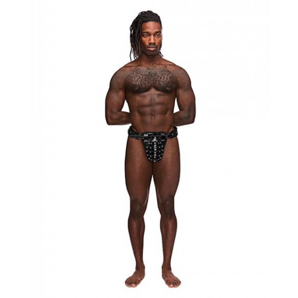 Leather Taurus Adjustable Buckle Thong: Sleek Black Design