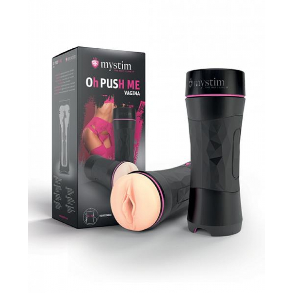 Realistic Mystim Oh-pushme Vagina - Black/Beige