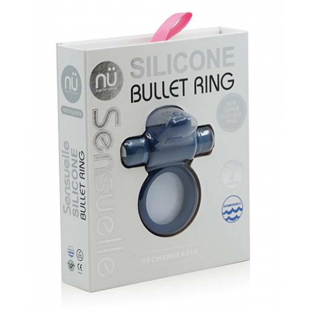 Sensuelle 7 Function Silicone Bullet Ring - Navy Blue