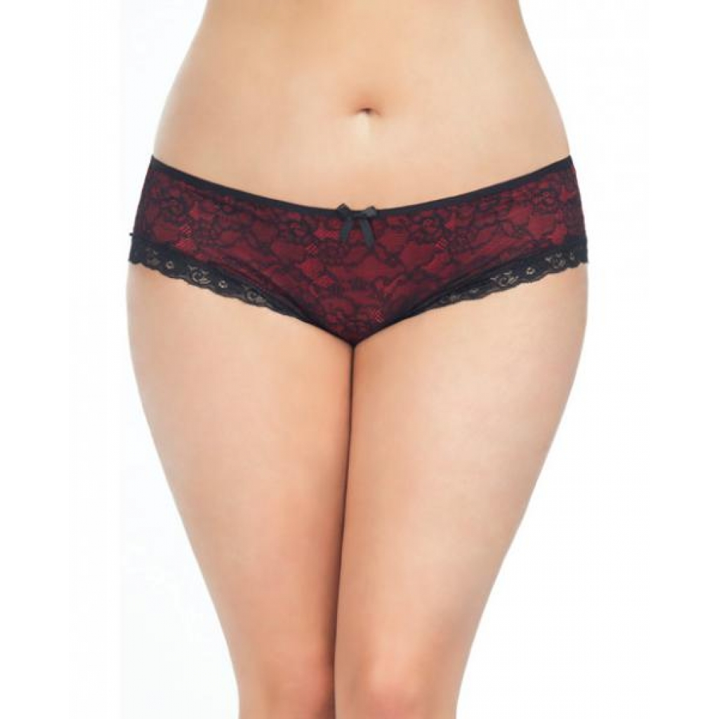 Cage Back Lace Panty Black Red 1X/2X - Elegant Lingerie