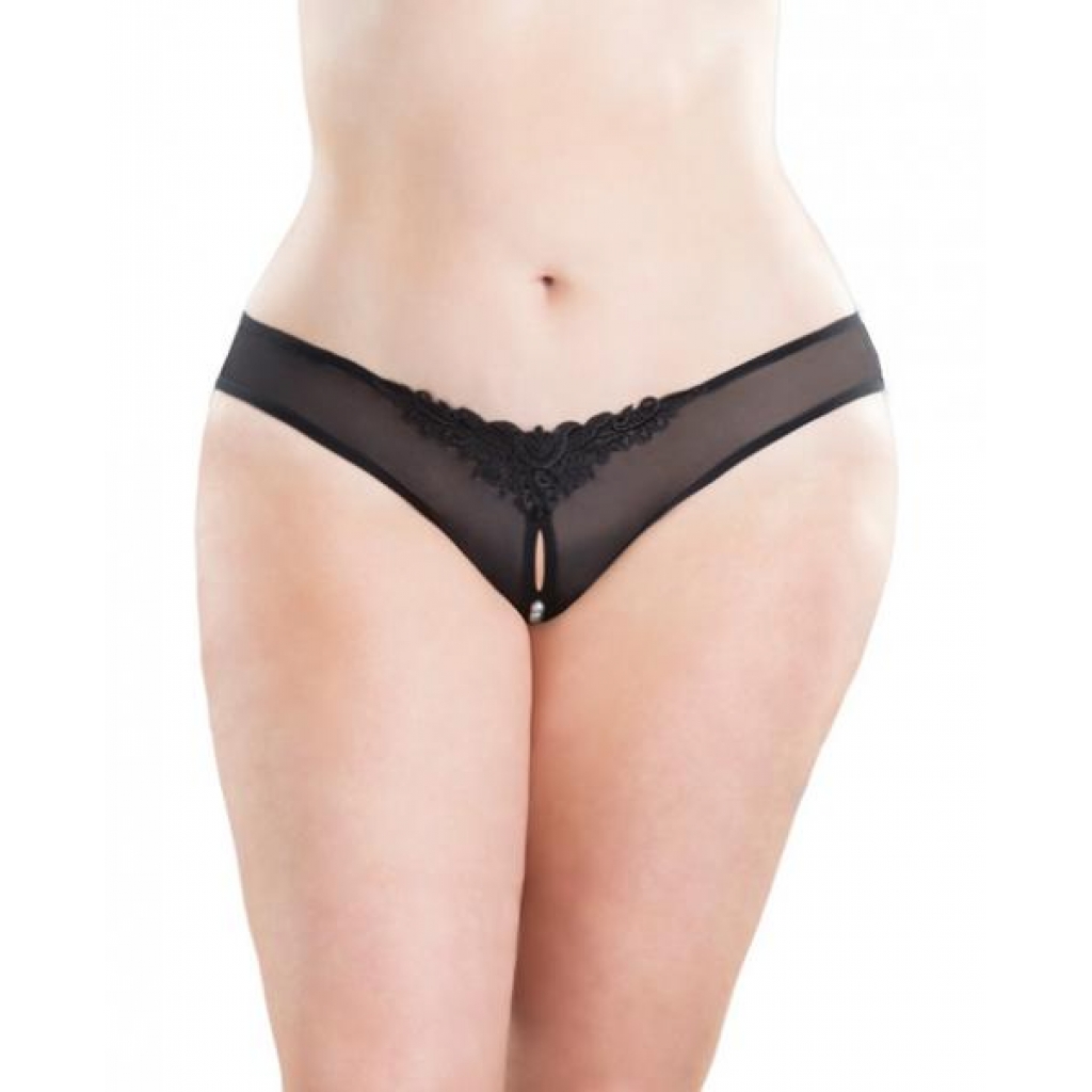 Open Crotch Thong with Pearls - Black