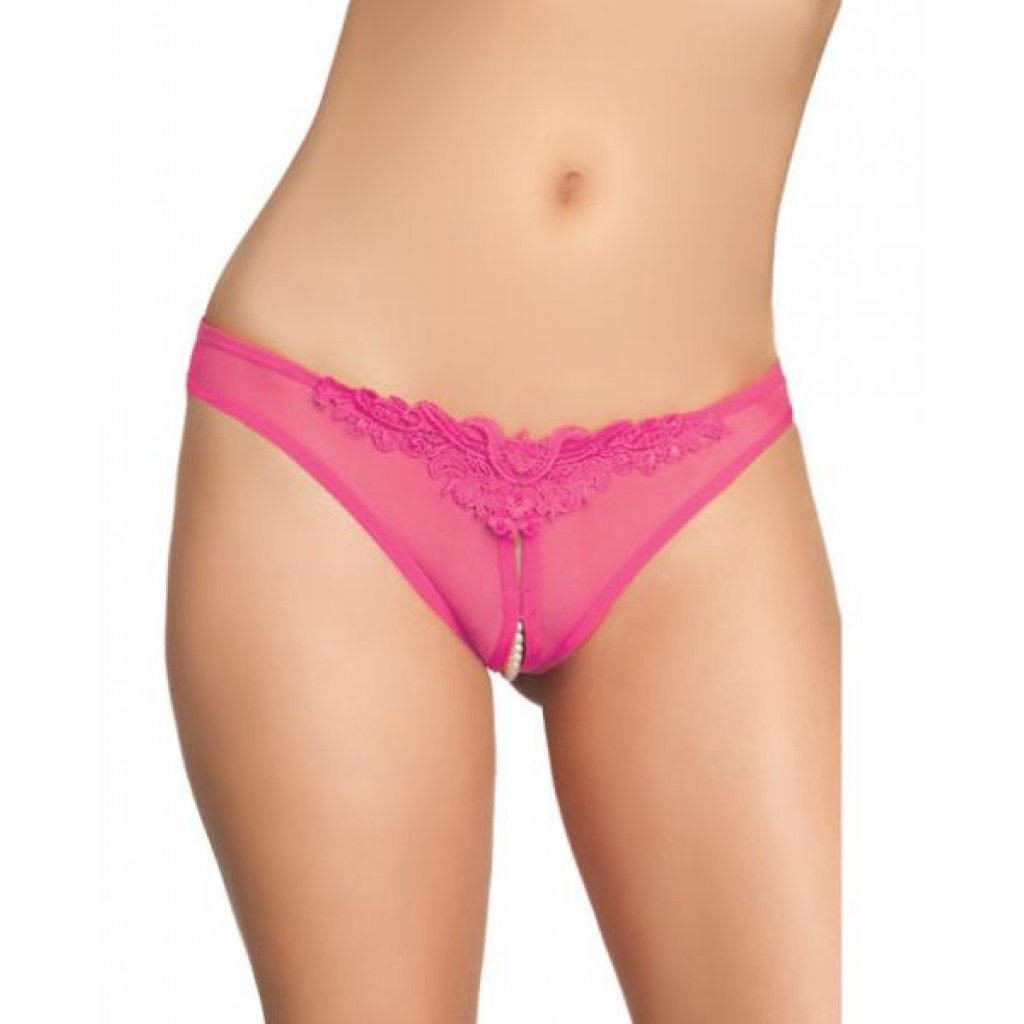 Crotchless Thong with Pearls - Hot Pink