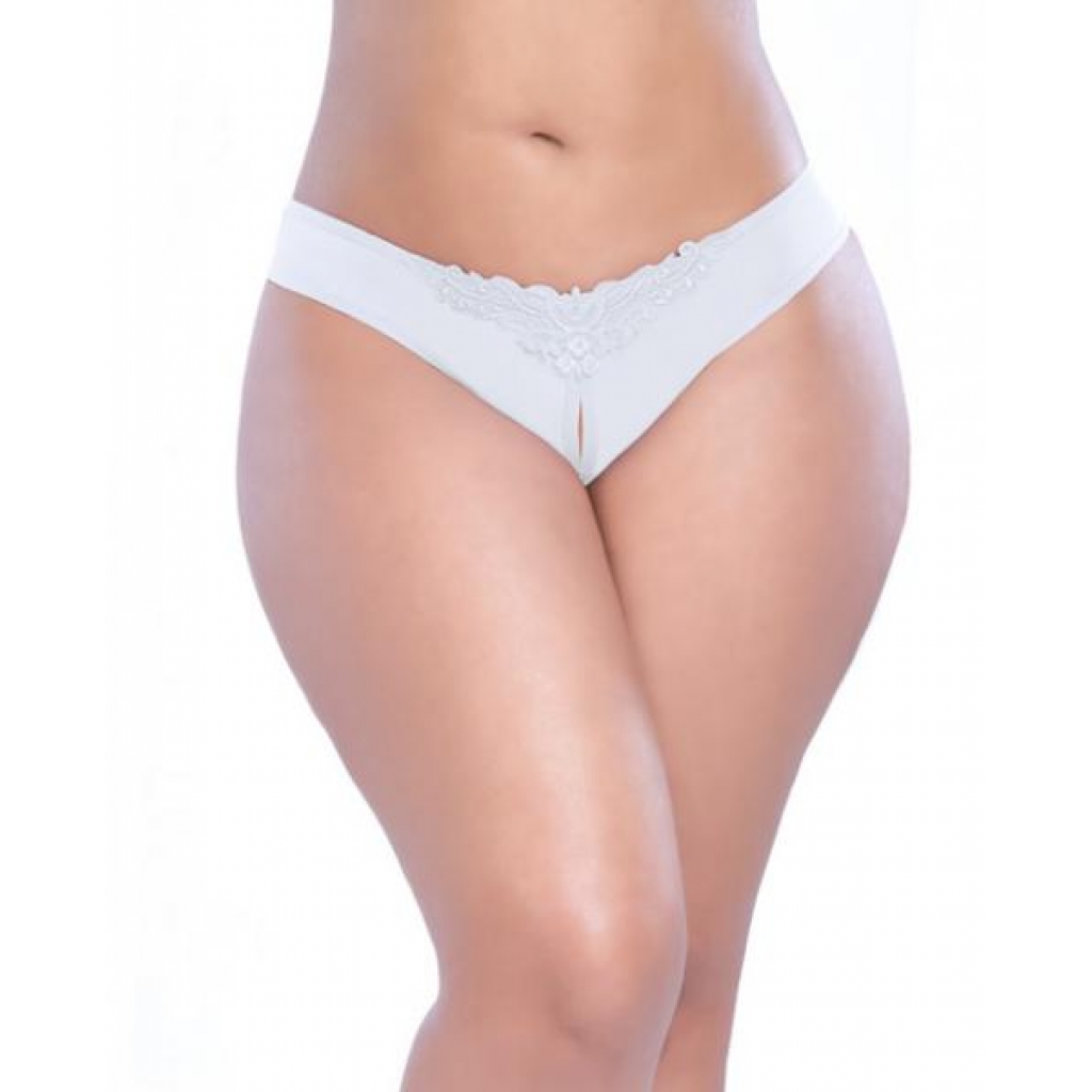 Crotchless Thong with Pearls in White - Plus Size