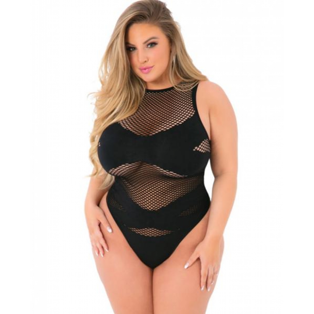 Criss Cross Fishnet Bodysuit - Black Queen Size