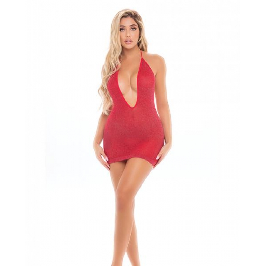 Pink Lipstick Love Bite Plunge Halter Dress - Red