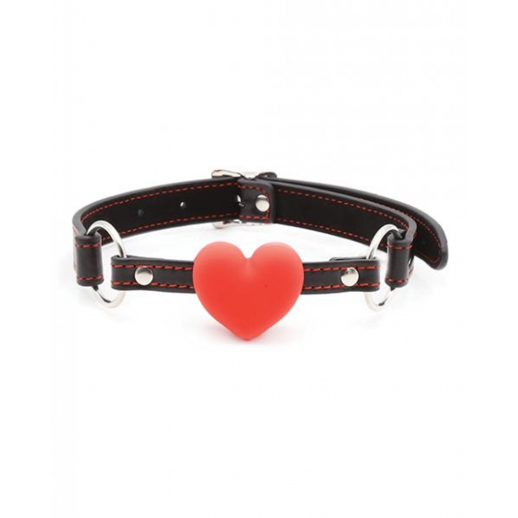 Plesur Heart Ball Gag with Red Hearts - Black