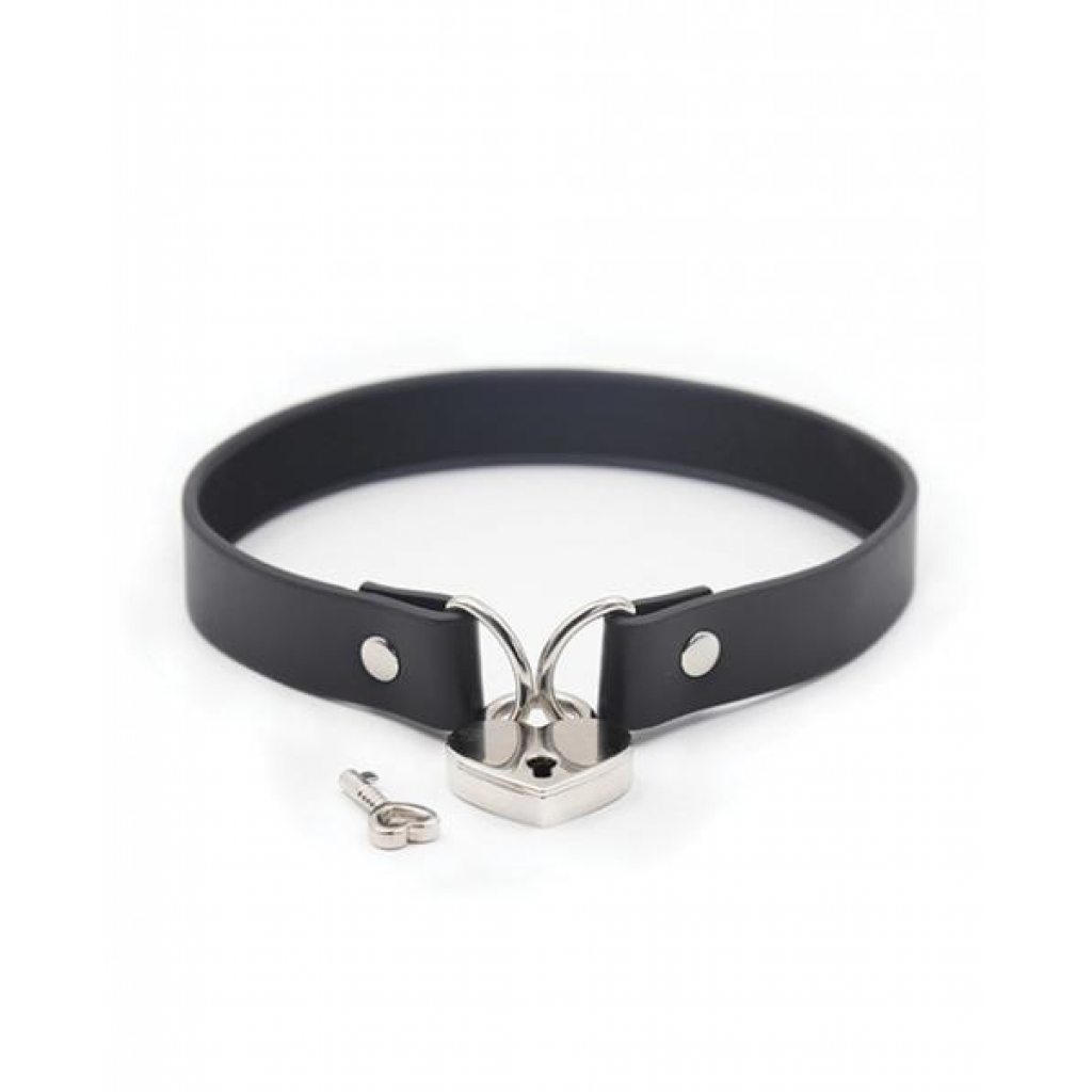 Chic PVC Collar with Heart Lock - Black