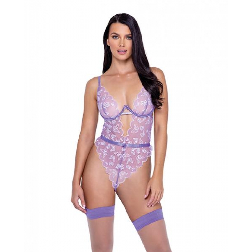 Butterfly Glow Embroidered Teddy - Lavender/White Medium