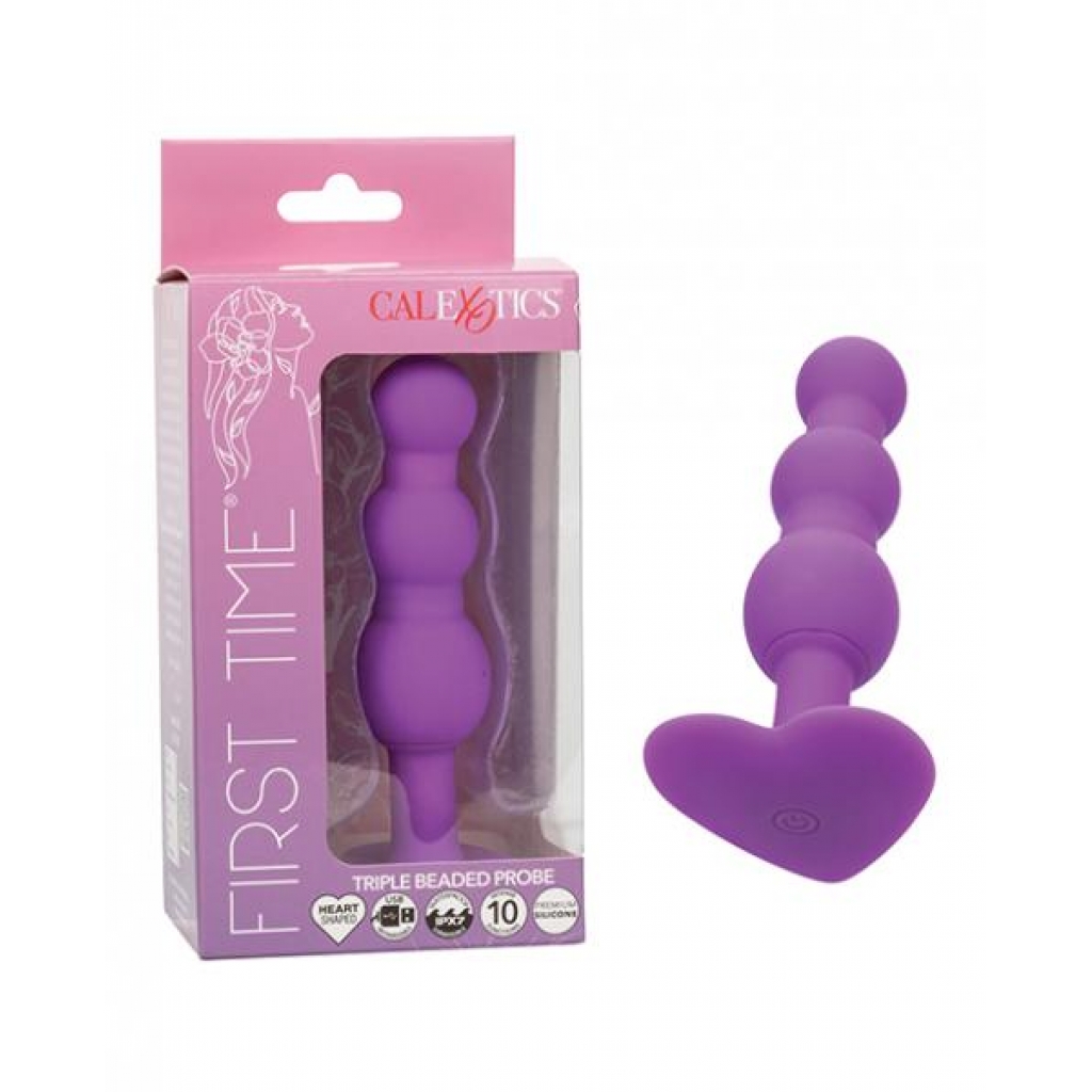 First Time Triple Beaded Anal Probe - Vibrating Purple