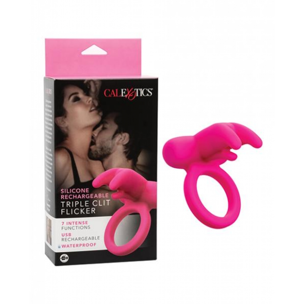 Silicone Rechargeable Triple Clit Flicker - Pink