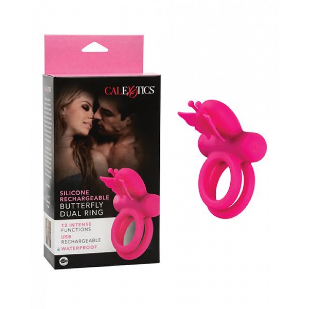 Silicone Rechargeable Butterfly Dual Ring in Pink