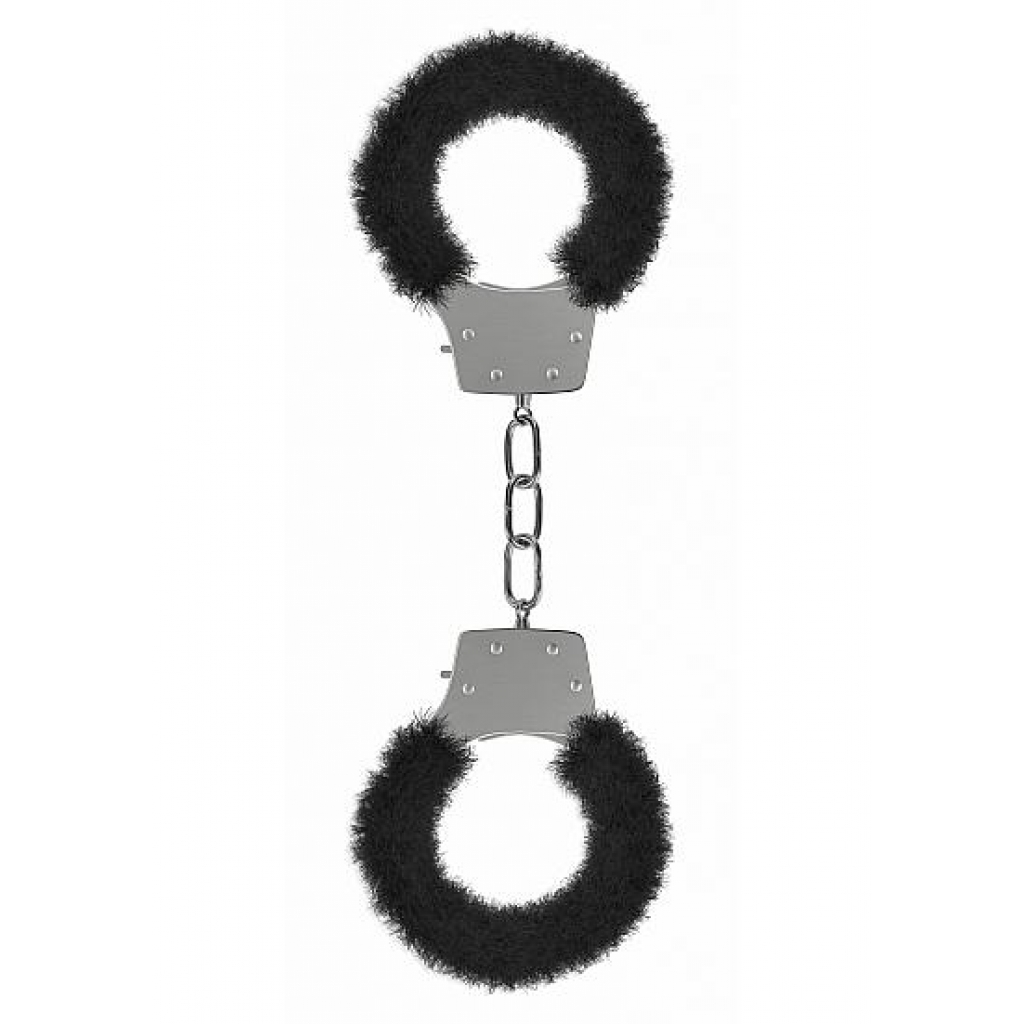 Ouch Pleasure Handcuffs - Furry Black & Silver