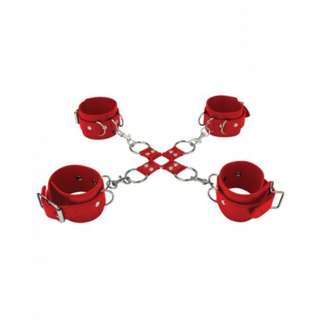 Ouch! Leather Hand and Leg Cuffs - Red