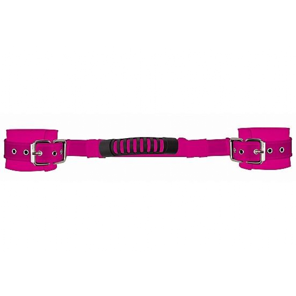 Adjustable Pink Leather Handcuffs with Handle