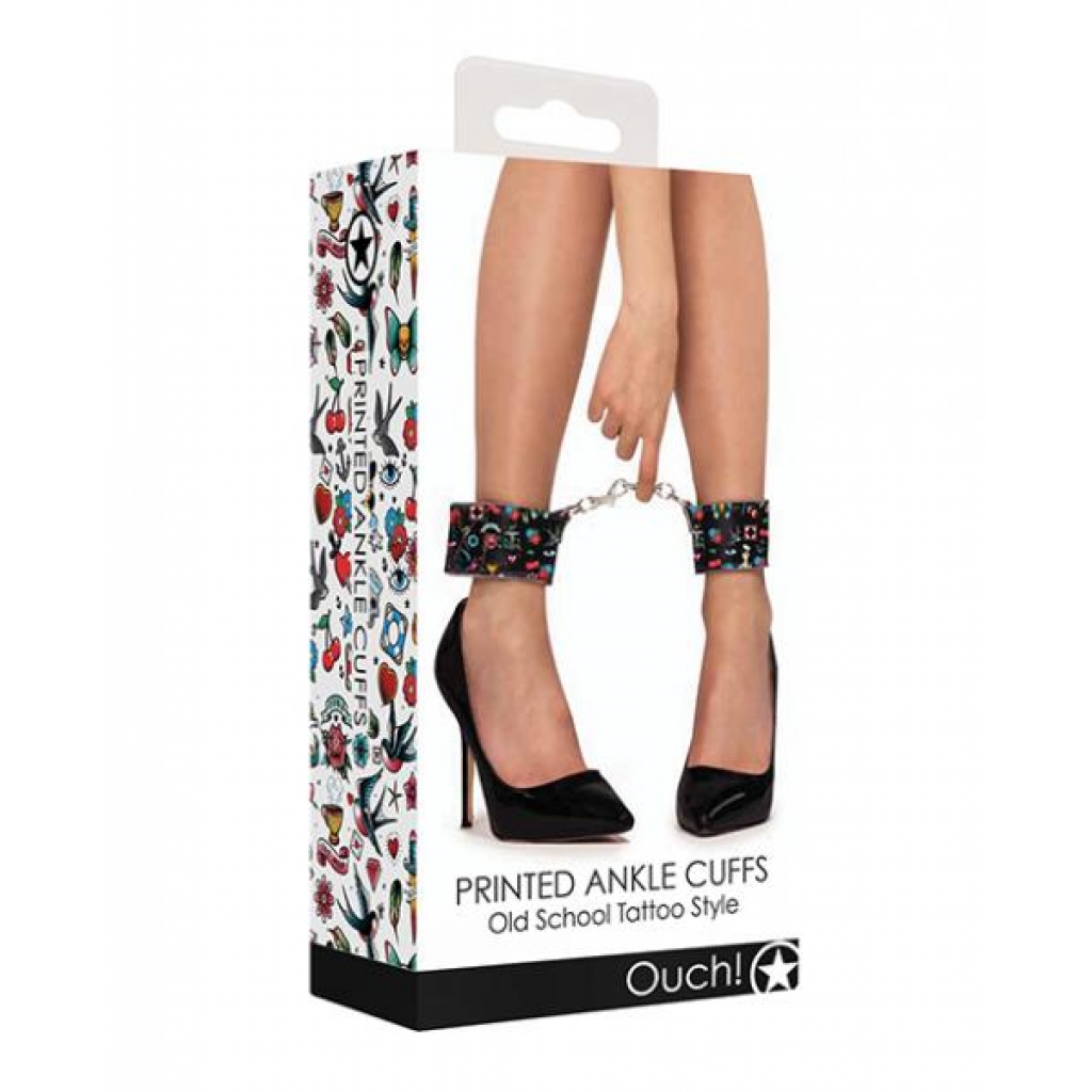 Shots Ouch Old School Tattoo Style Printed Ankle Cuffs - Black