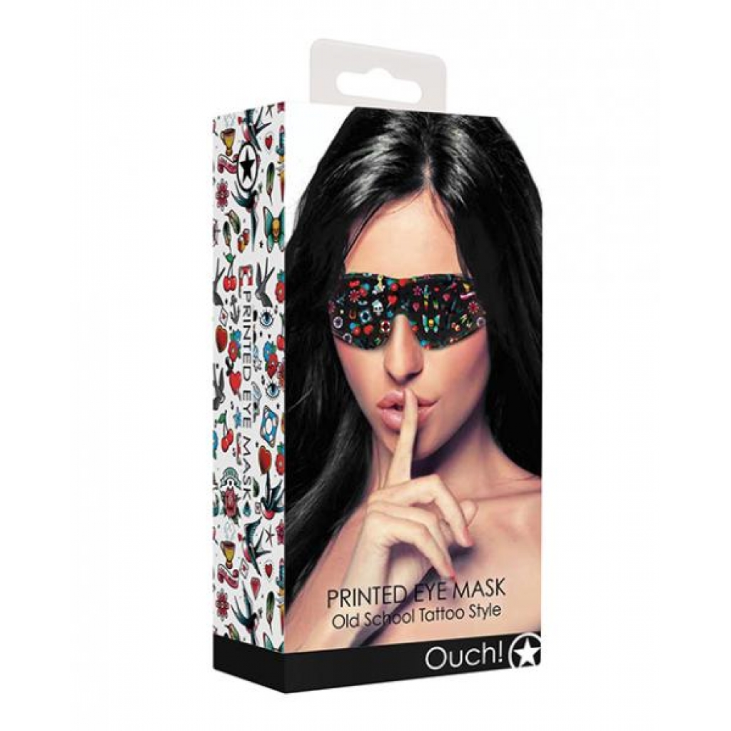 Shots Ouch Old School Tattoo Style Printed Eye Mask - Black