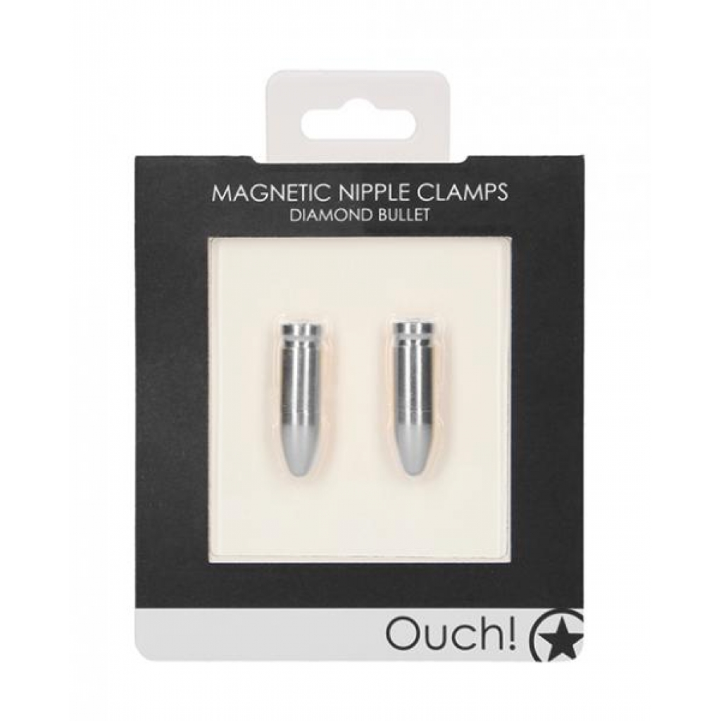 Shots Ouch Diamond Bullet Magnetic Nipple Clamps - Silver