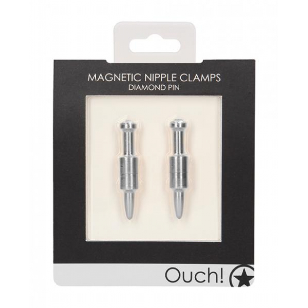 Shots Ouch Silver Magnetic Nipple Clamps for Extreme Pleasure