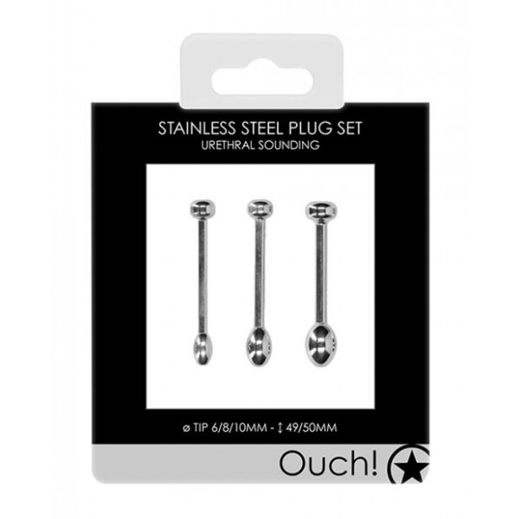 Shots Ouch Urethral Sounding Metal Plug Set - Silver