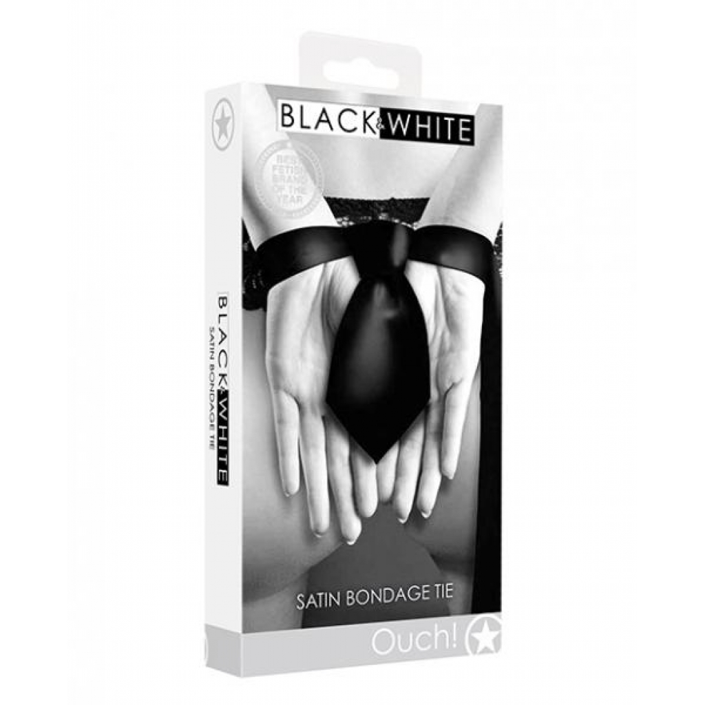 Shots Ouch Black & White Satin Bondage Tie - Black