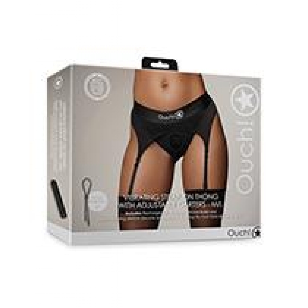 Vibrating Strap-on Thong with Adjustable Garters - Black