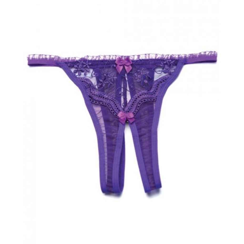 Stylish Scalloped Embroidery Crotchless Panty - Purple O/S