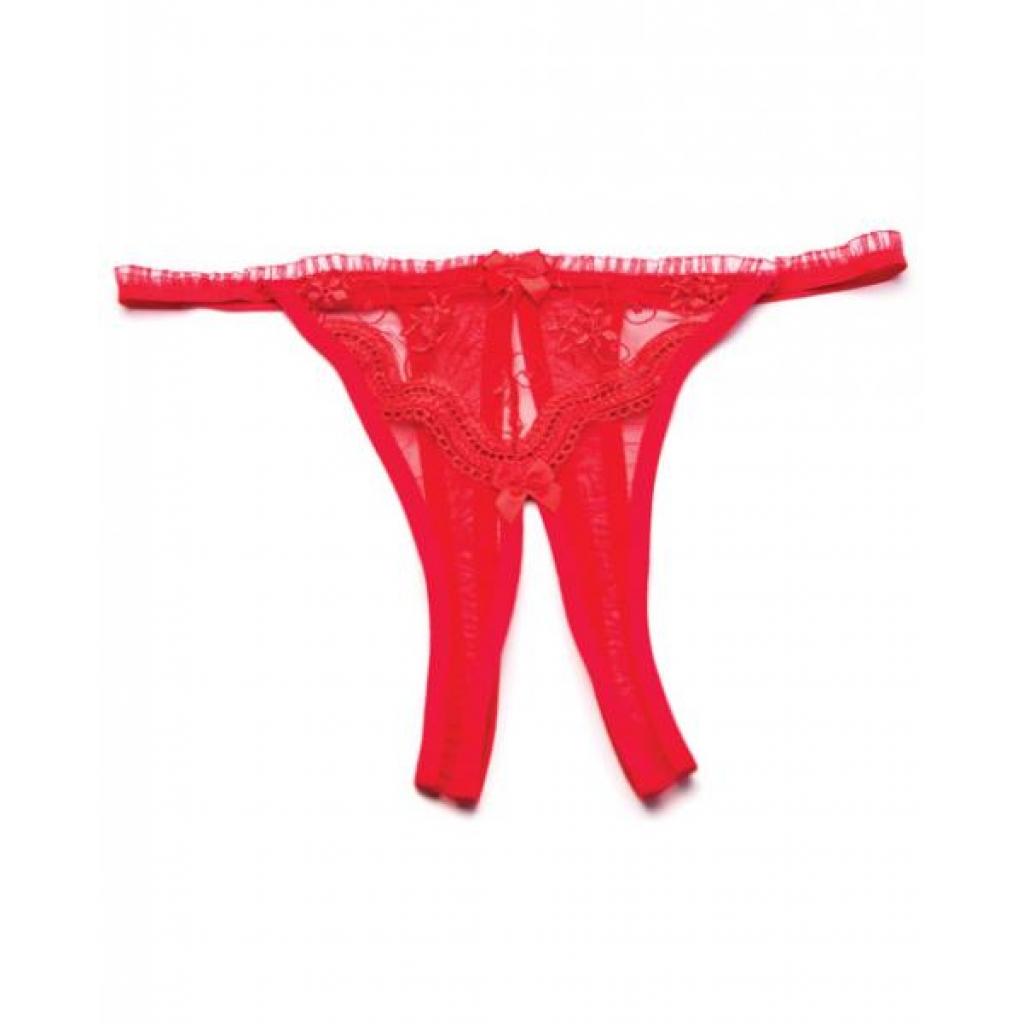 Bold Scalloped Embroidery Crotchless Panty - Red O/S