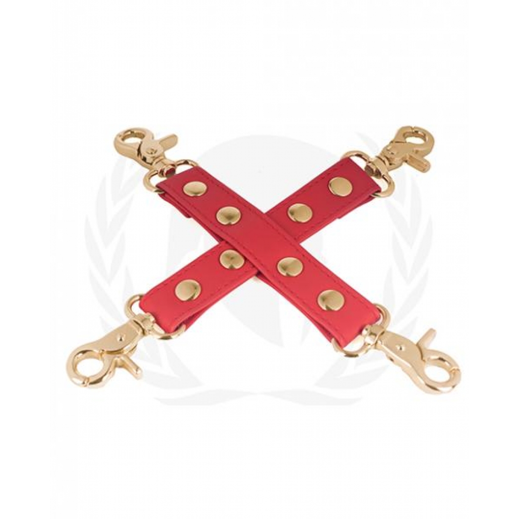 Elegant Spartacus PU Hog Tie with Gold Hardware - Red