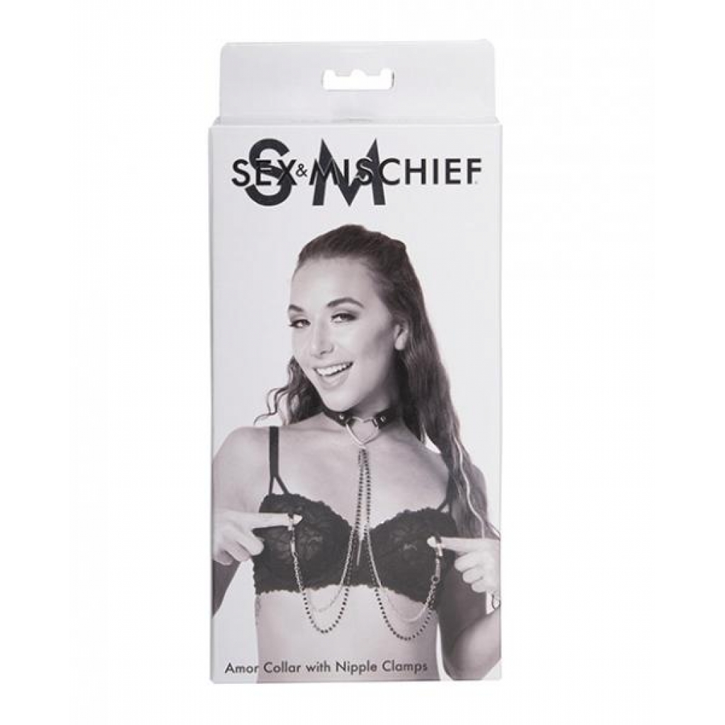 Sex & Mischief Amor Collar with Nipple Clamps - Silver