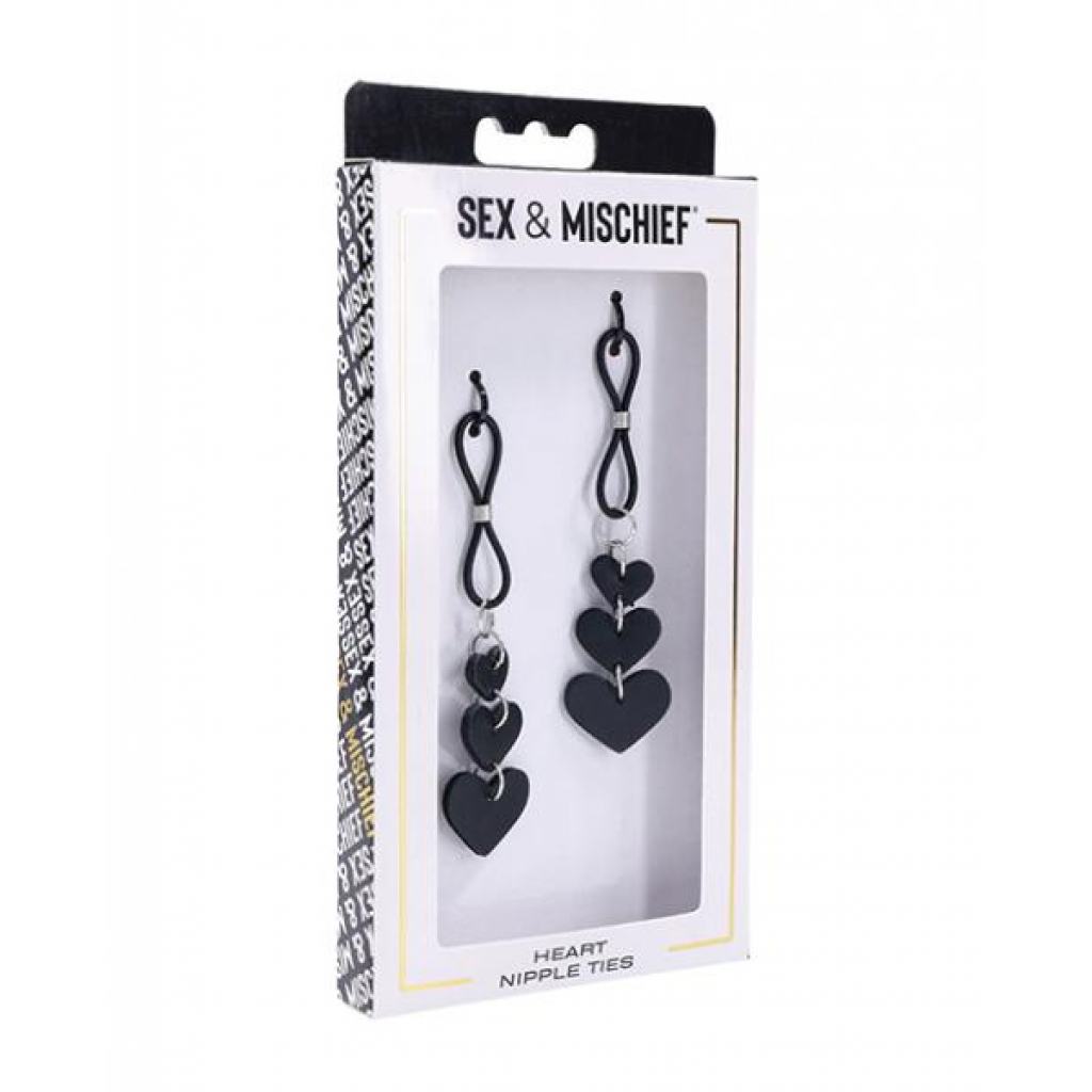 Sex & Mischief Heart Nipple Ties - Black