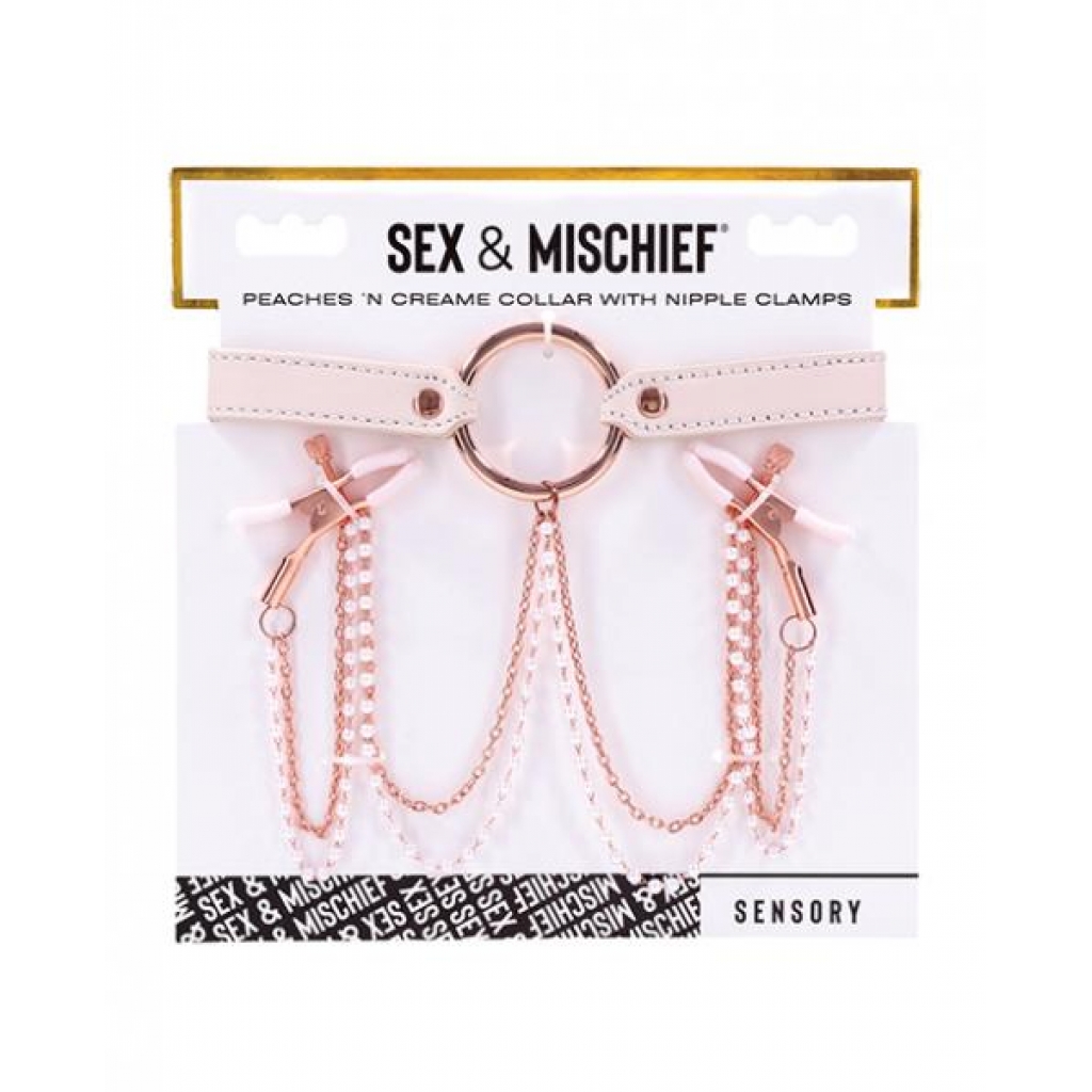 Peaches 'n Cream Collar with Nipple Clamps in Beige