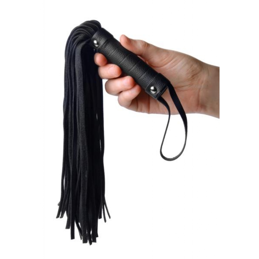 Pleather Pleasure Mini Flogger - Black and Silver