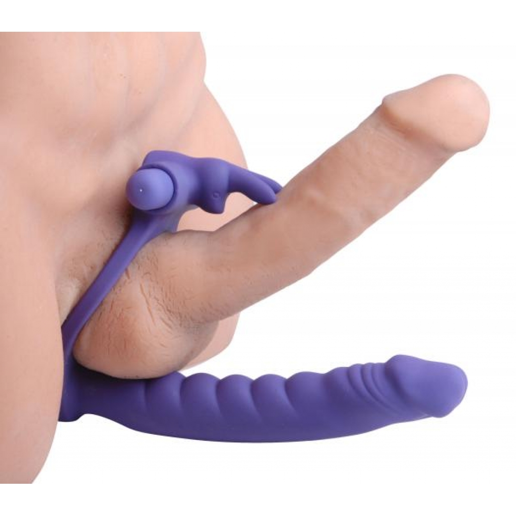 Double Delight Dual Penetration Vibrating Rabbit C Ring Purple