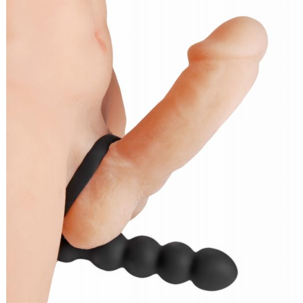 Double Fun Cock Ring with Double Penetration Vibe - Black