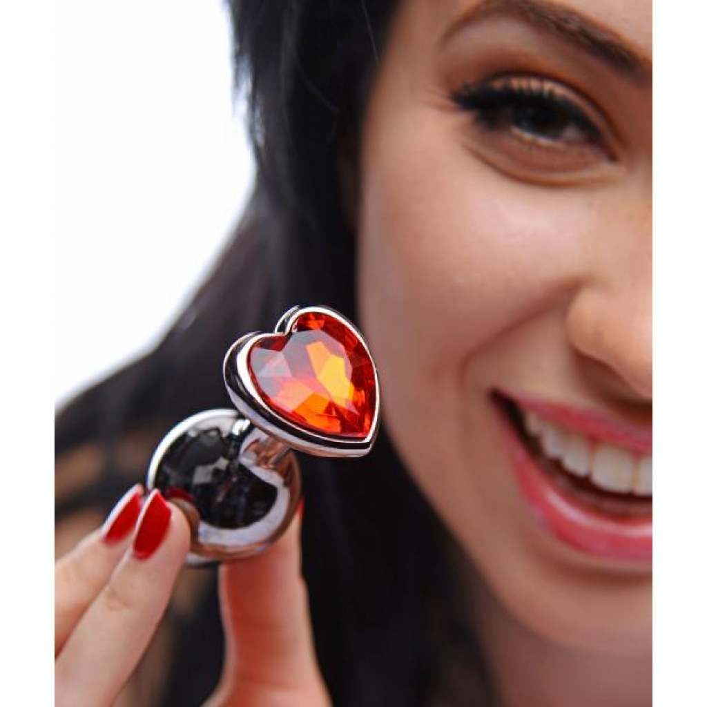 Crimson Tied Scarlet Heart Shaped Jewel Anal Plug - Silver