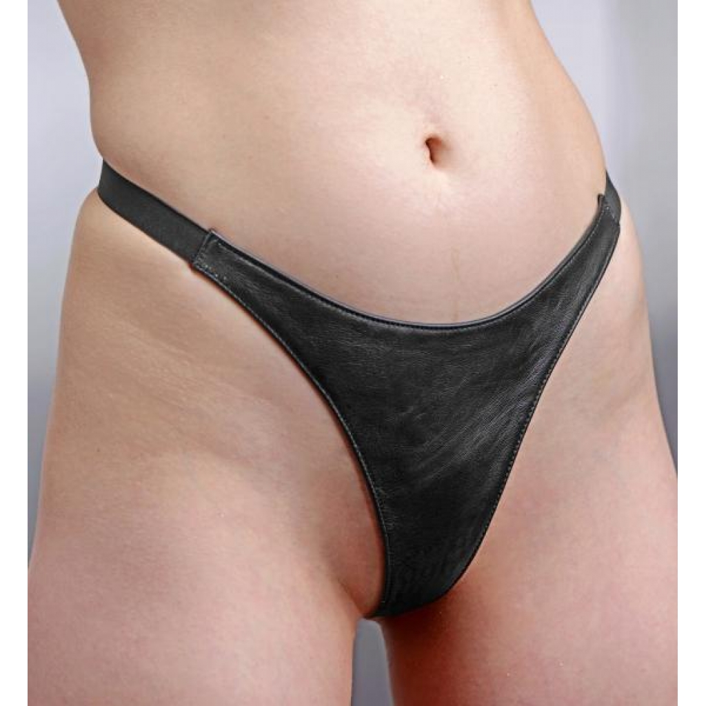 Spiked Leather Thong Panties - S/M Black