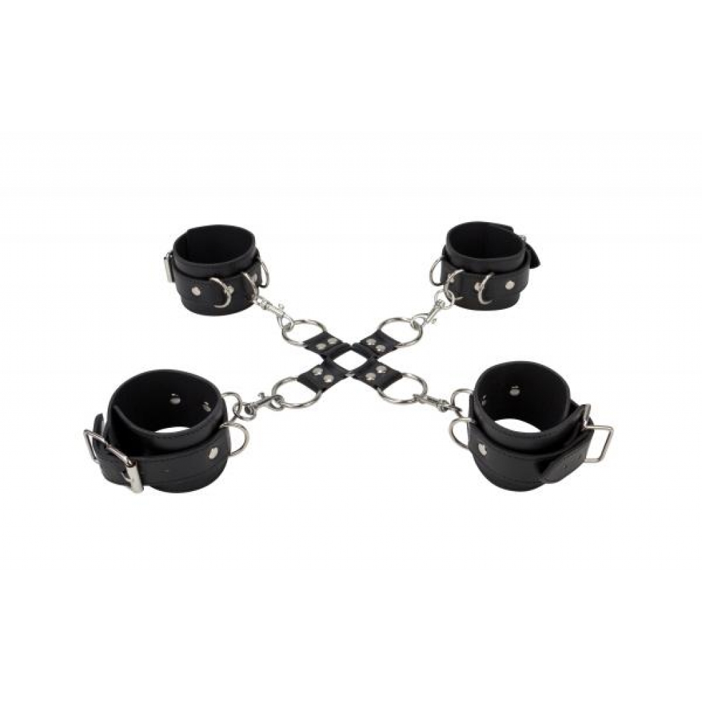 Ouch Leather Hand and Leg Cuffs in Black