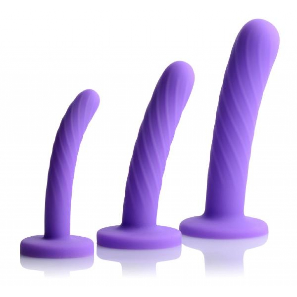 Tri-Play Silicone Dildo 3 Piece Set - Purple