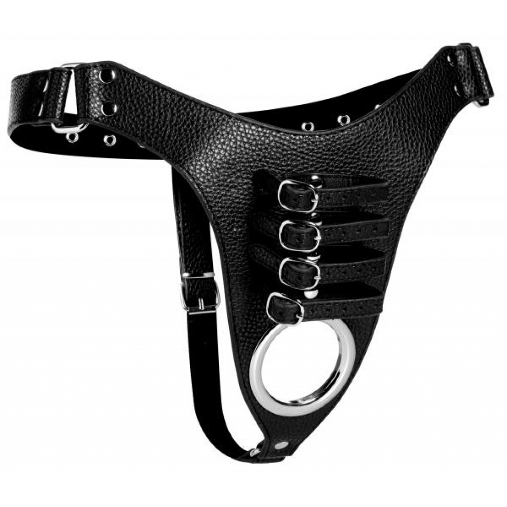 Strict Male Chastity Harness - Black Leather