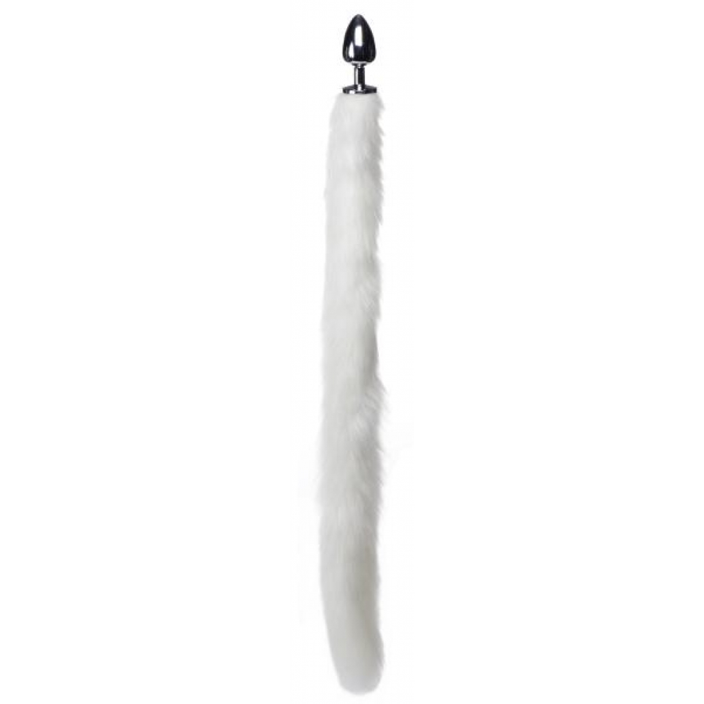 Extra Long Mink Tail Metal Anal Plug - Luxuriously White