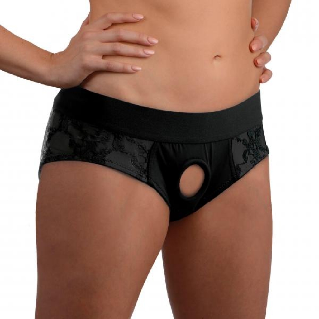 Lace Envy Crotchless Panty Harness - Black - L/XL