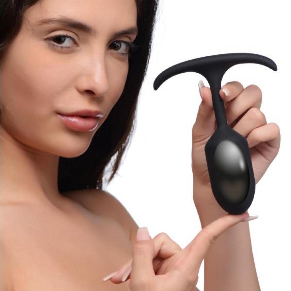 Premium Silicone Weighted Anal Plug - Medium Black