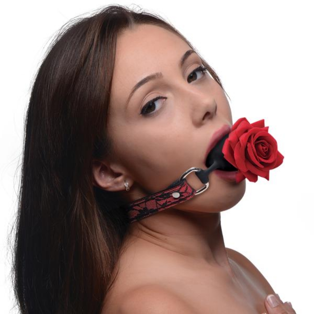 Silicone Ball Gag with Rose Design – Red