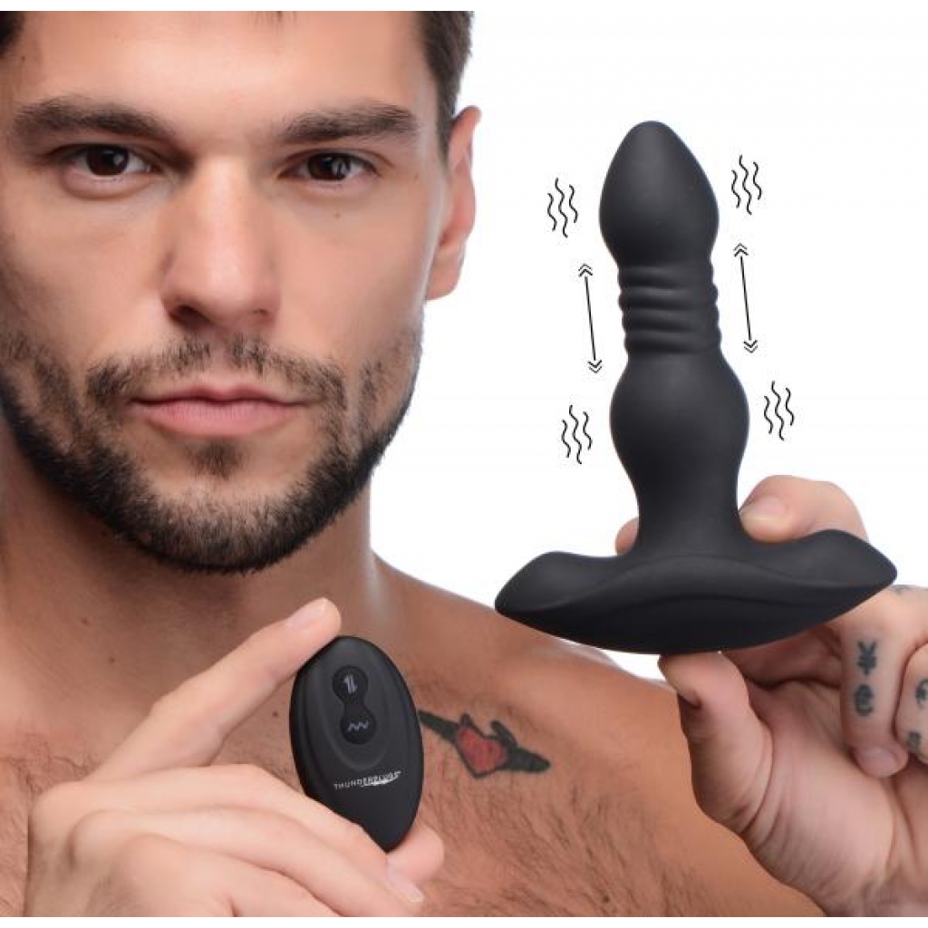 Vibrating and Thrusting Remote Control Silicone Anal Plug - Black