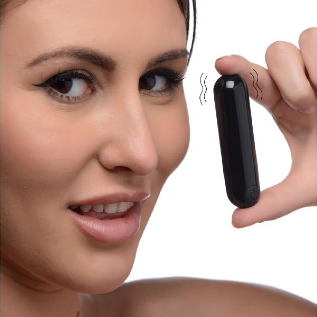 Compact 10-Function Rechargeable Vibrating Metallic Bullet - Black