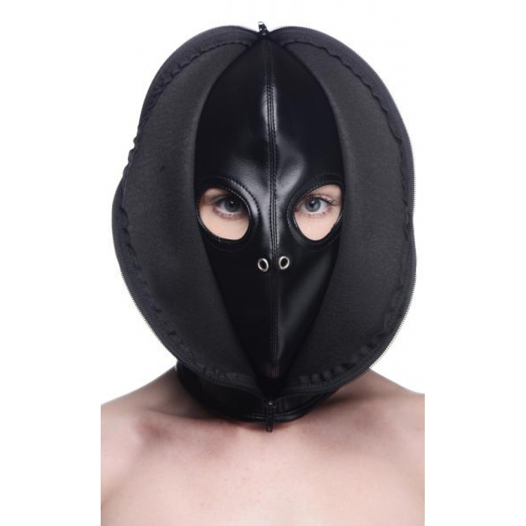 Zip Front Bondage Hood - Black