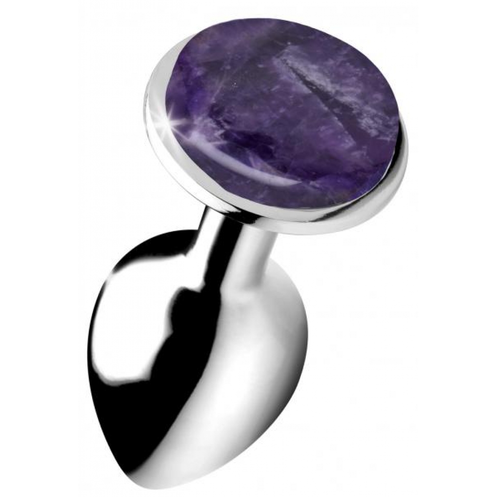 Genuine Amethyst Gemstone Anal Plug - Small - Silver