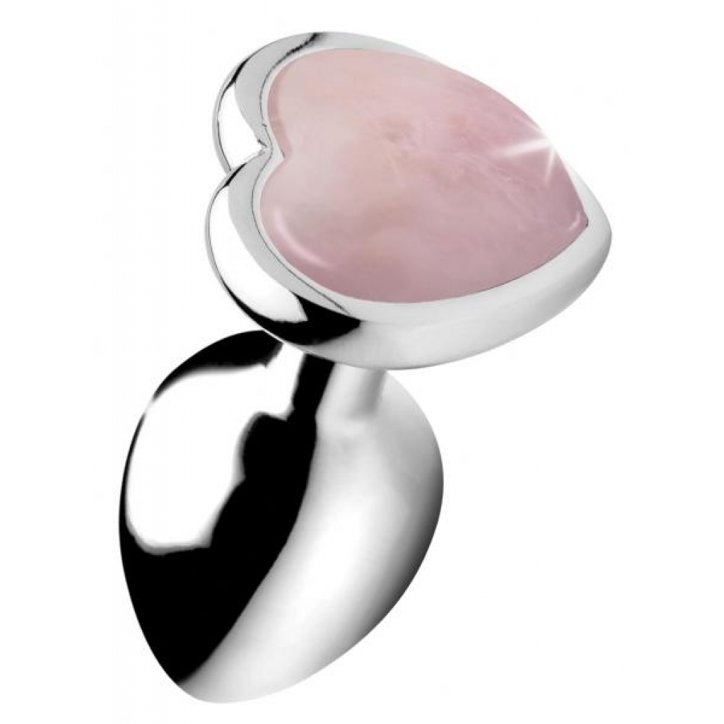 Authentic Rose Quartz Gemstone Heart Anal Plug - Small - Silver