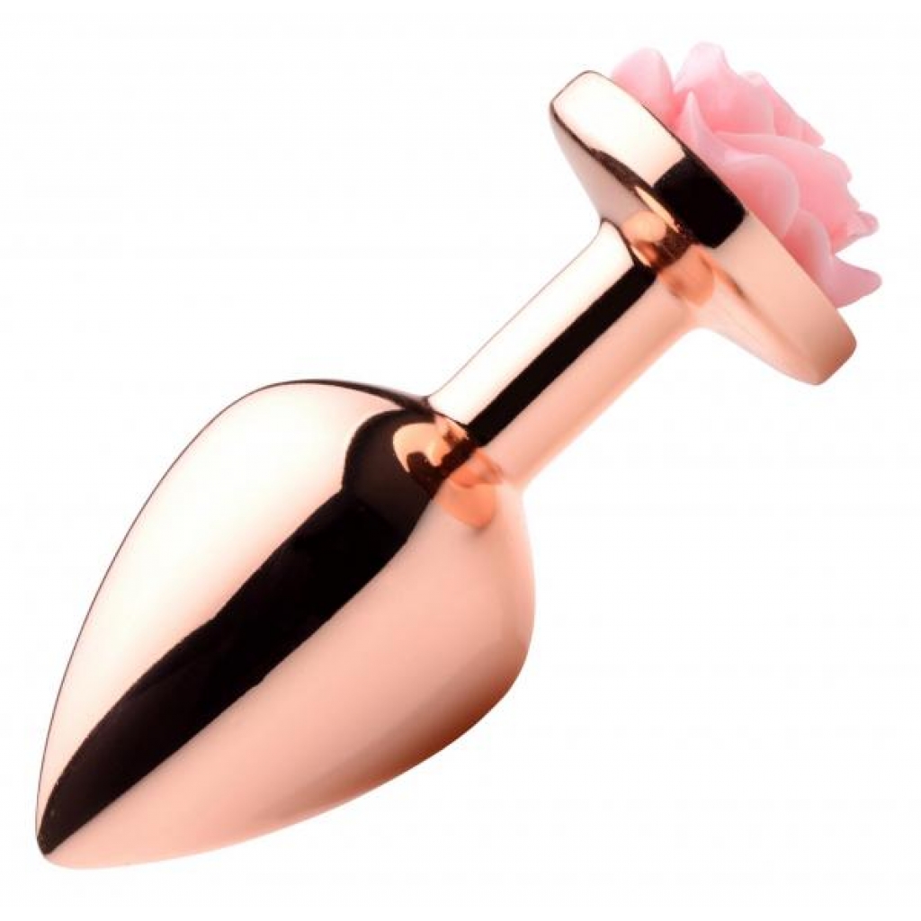 Elegant Rose Gold Anal Plug with Pink Flower - Medium