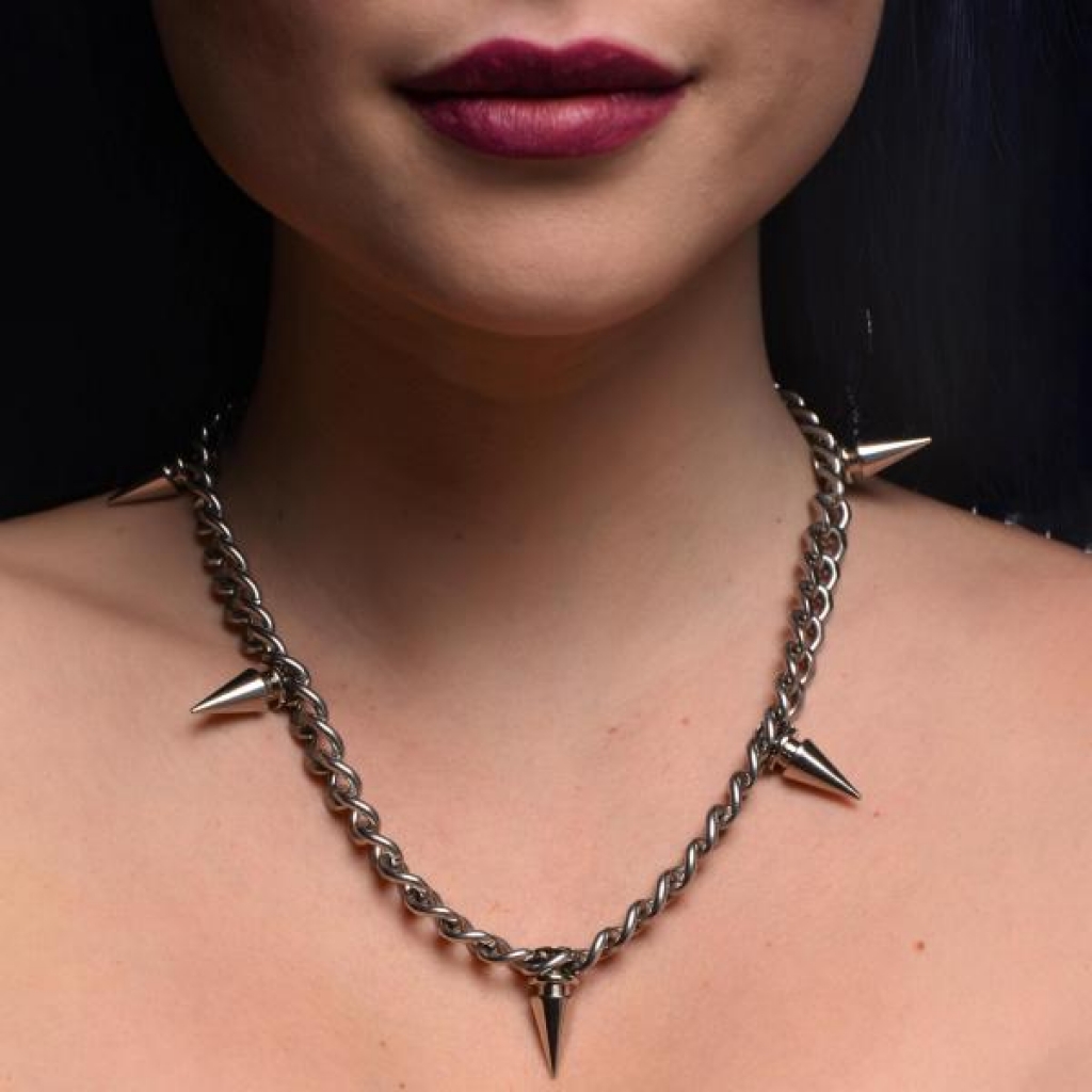 Spiked Punk Necklace Silver